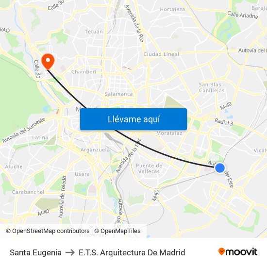 Santa Eugenia to E.T.S. Arquitectura De Madrid map