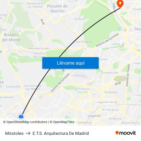 Móstoles to E.T.S. Arquitectura De Madrid map