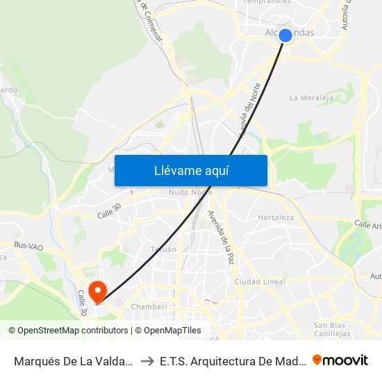 Marqués De La Valdavia to E.T.S. Arquitectura De Madrid map