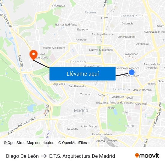 Diego De León to E.T.S. Arquitectura De Madrid map