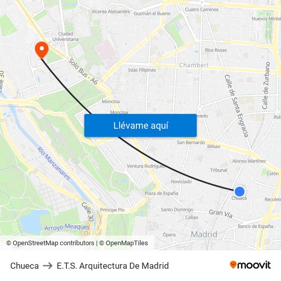 Chueca to E.T.S. Arquitectura De Madrid map