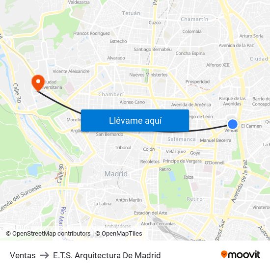 Ventas to E.T.S. Arquitectura De Madrid map