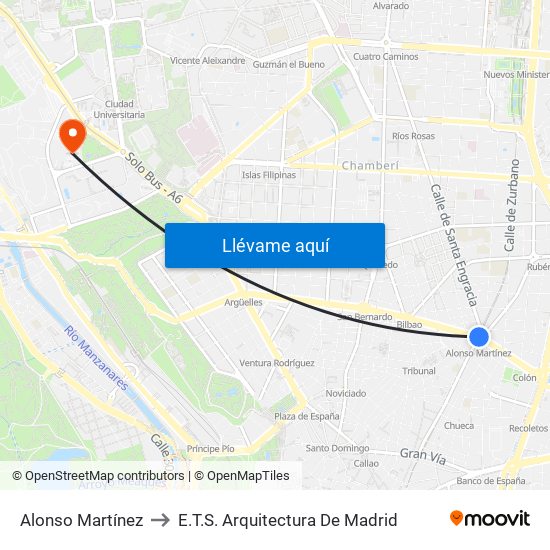 Alonso Martínez to E.T.S. Arquitectura De Madrid map