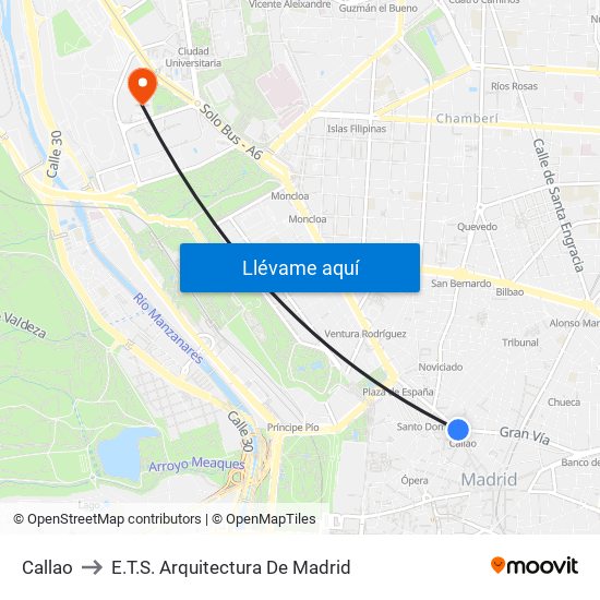Callao to E.T.S. Arquitectura De Madrid map