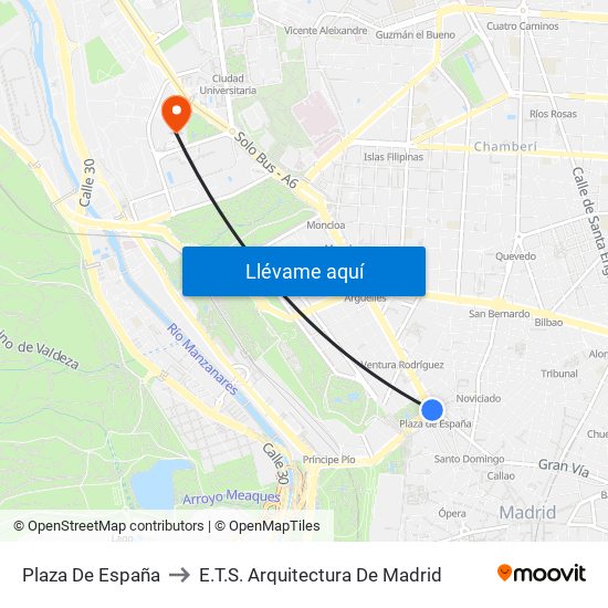 Plaza De España to E.T.S. Arquitectura De Madrid map