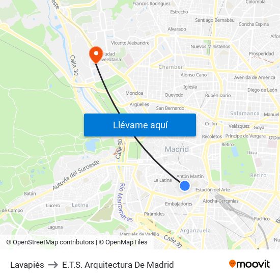Lavapiés to E.T.S. Arquitectura De Madrid map