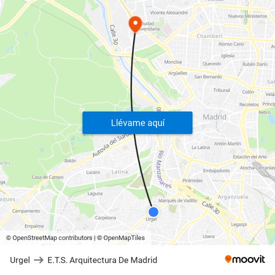 Urgel to E.T.S. Arquitectura De Madrid map