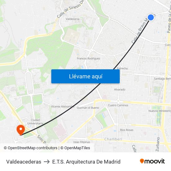 Valdeacederas to E.T.S. Arquitectura De Madrid map