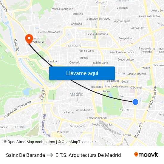 Sainz De Baranda to E.T.S. Arquitectura De Madrid map