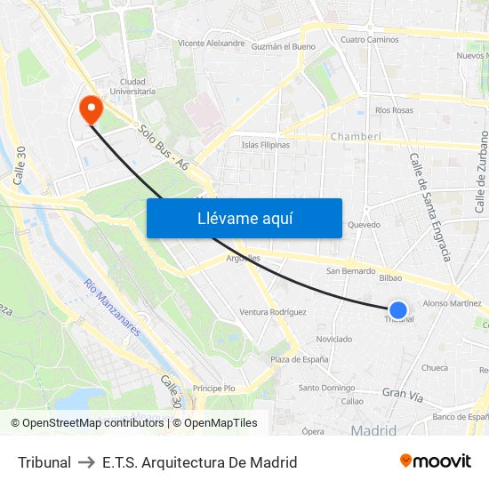 Tribunal to E.T.S. Arquitectura De Madrid map