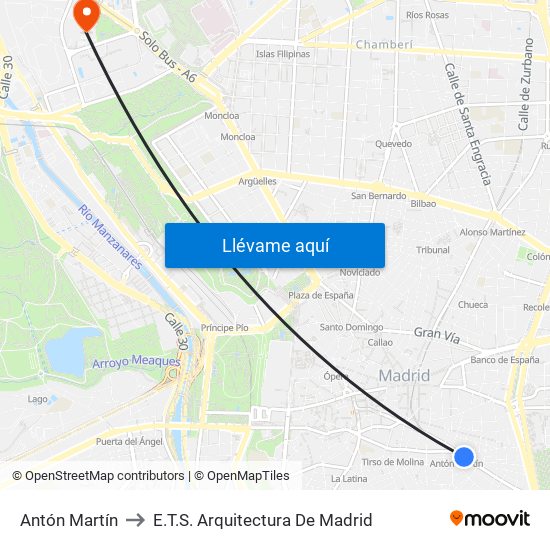 Antón Martín to E.T.S. Arquitectura De Madrid map