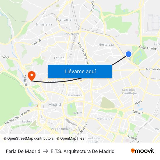 Feria De Madrid to E.T.S. Arquitectura De Madrid map