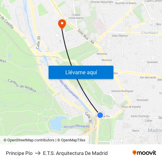 Príncipe Pío to E.T.S. Arquitectura De Madrid map