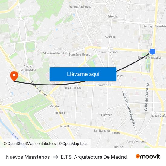 Nuevos Ministerios to E.T.S. Arquitectura De Madrid map