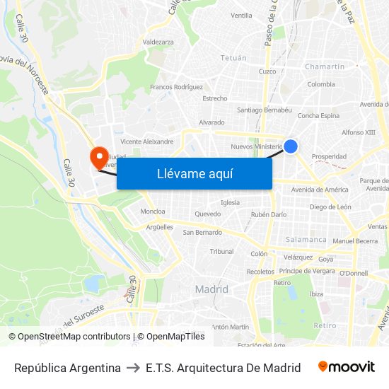 República Argentina to E.T.S. Arquitectura De Madrid map