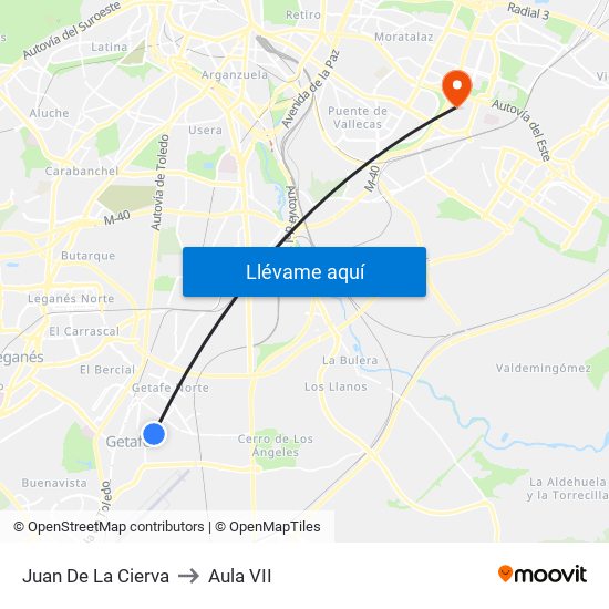 Juan De La Cierva to Aula VII map