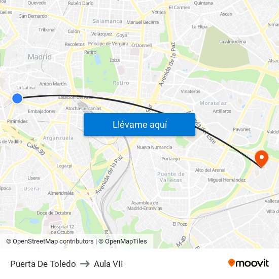 Puerta De Toledo to Aula VII map