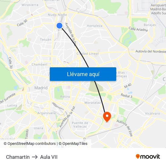 Chamartín to Aula VII map