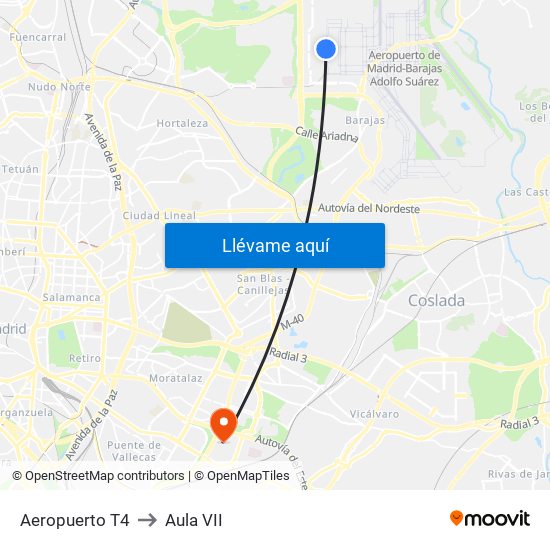 Aeropuerto T4 to Aula VII map