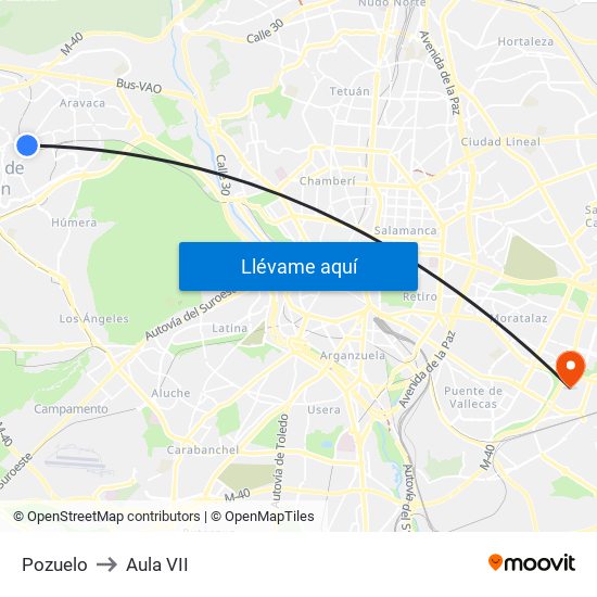 Pozuelo to Aula VII map