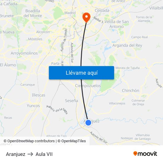 Aranjuez to Aula VII map