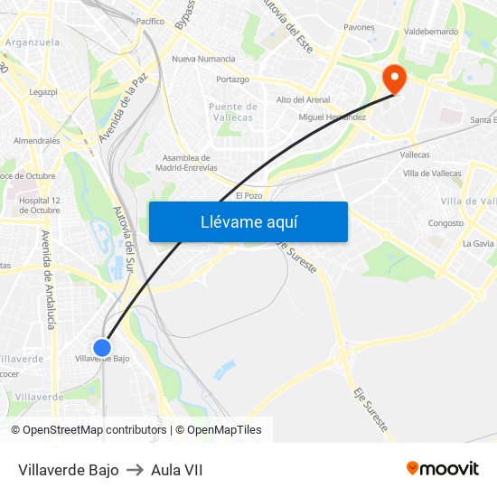 Villaverde Bajo to Aula VII map