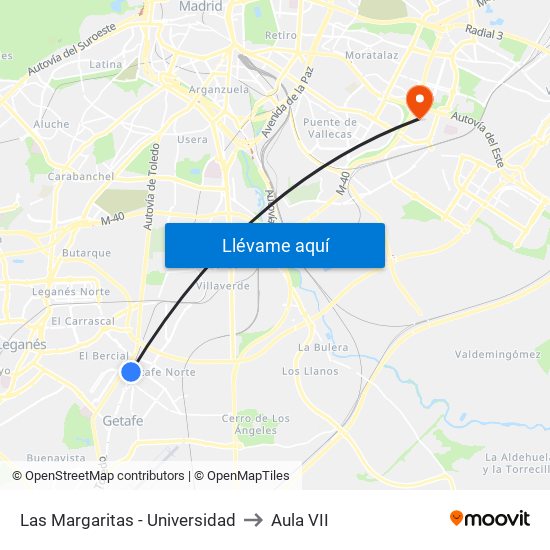 Las Margaritas - Universidad to Aula VII map