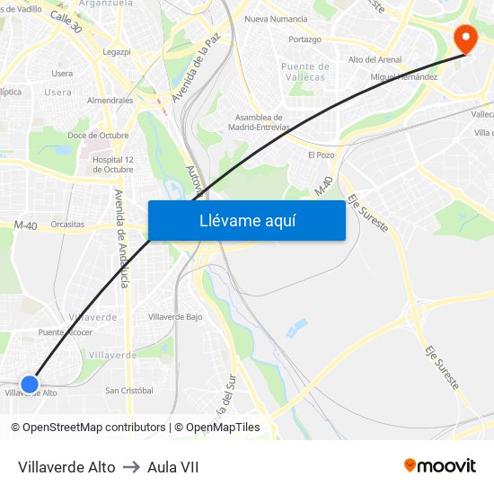 Villaverde Alto to Aula VII map