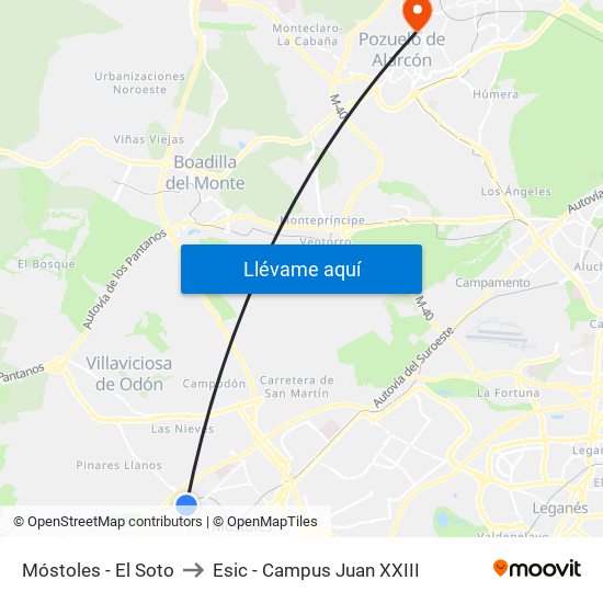 Móstoles - El Soto to Esic - Campus Juan XXIII map