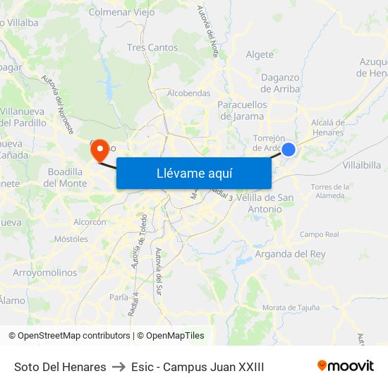 Soto Del Henares to Esic - Campus Juan XXIII map