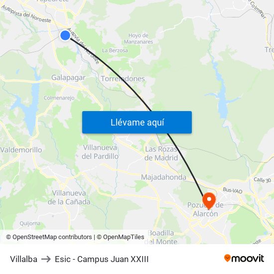 Villalba to Esic - Campus Juan XXIII map