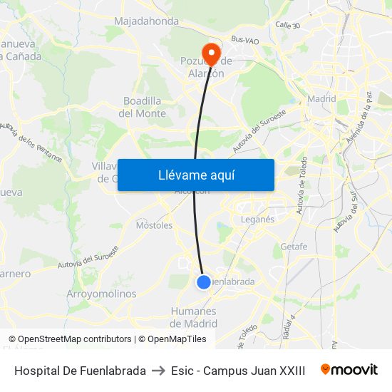 Hospital De Fuenlabrada to Esic - Campus Juan XXIII map