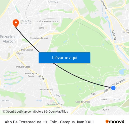 Alto De Extremadura to Esic - Campus Juan XXIII map