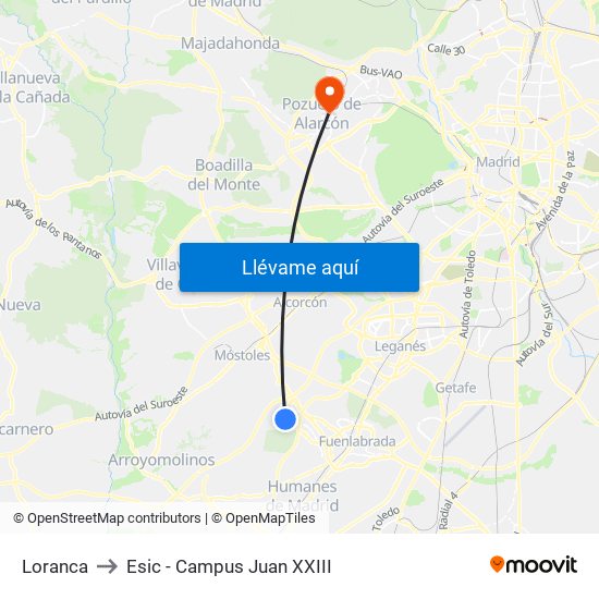 Loranca to Esic - Campus Juan XXIII map