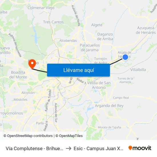 Vía Complutense - Brihuega to Esic - Campus Juan XXIII map