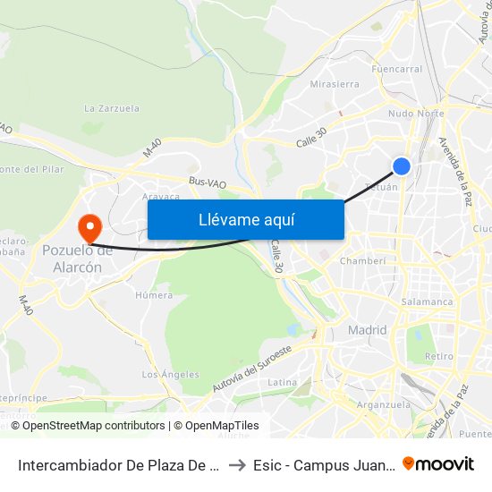 Intercambiador De Plaza De Castilla to Esic - Campus Juan XXIII map