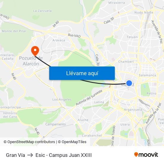 Gran Vía to Esic - Campus Juan XXIII map