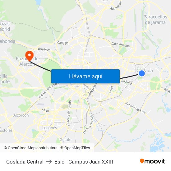 Coslada Central to Esic - Campus Juan XXIII map
