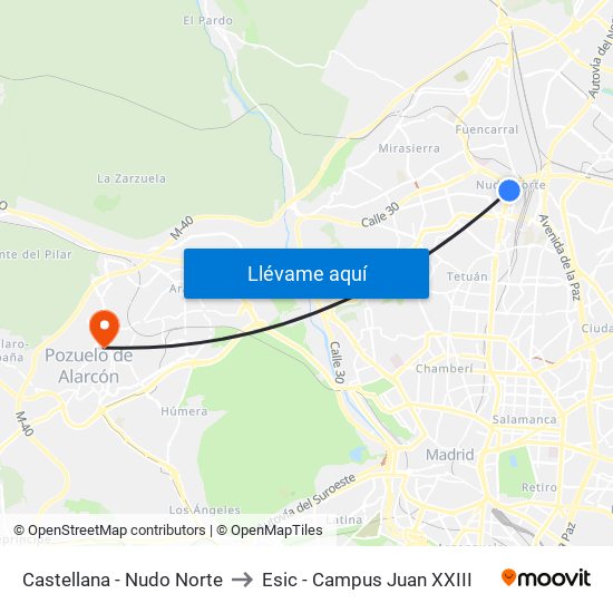 Castellana - Nudo Norte to Esic - Campus Juan XXIII map