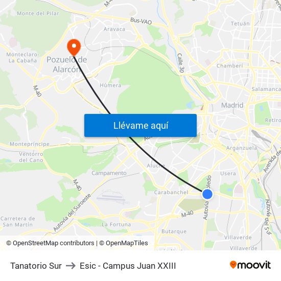 Tanatorio Sur to Esic - Campus Juan XXIII map