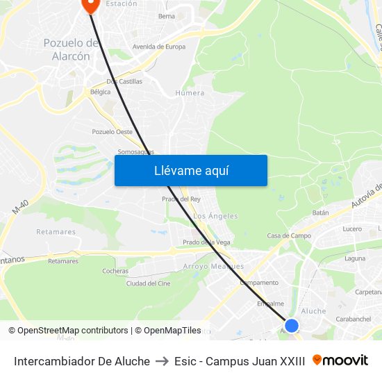 Intercambiador De Aluche to Esic - Campus Juan XXIII map