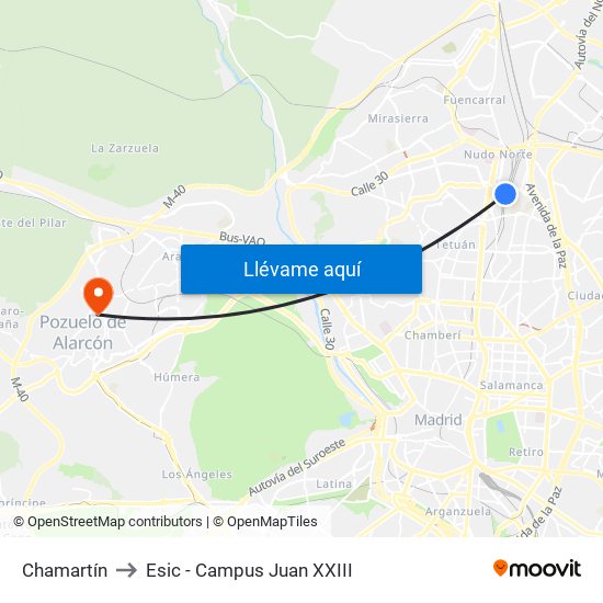 Chamartín to Esic - Campus Juan XXIII map