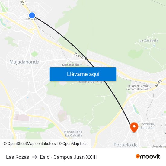 Las Rozas to Esic - Campus Juan XXIII map