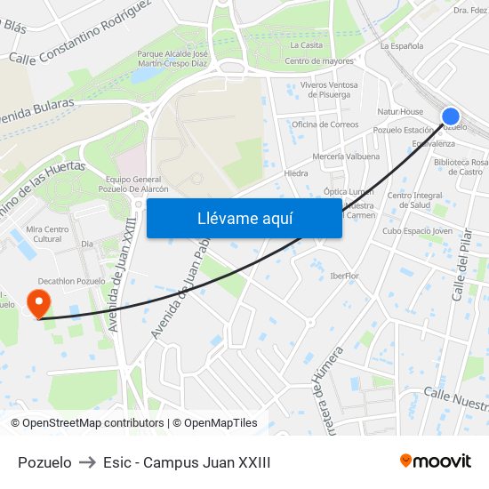 Pozuelo to Esic - Campus Juan XXIII map