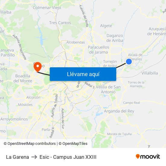 La Garena to Esic - Campus Juan XXIII map