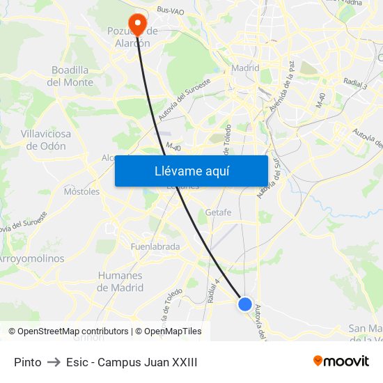 Pinto to Esic - Campus Juan XXIII map