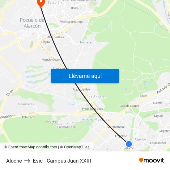 Aluche to Esic - Campus Juan XXIII map
