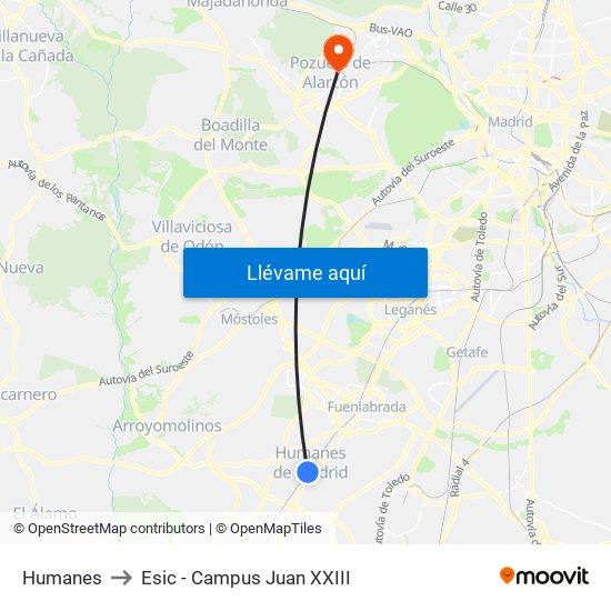 Humanes to Esic - Campus Juan XXIII map