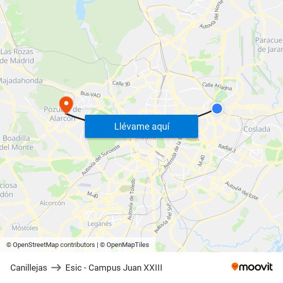 Canillejas to Esic - Campus Juan XXIII map