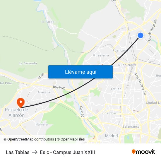 Las Tablas to Esic - Campus Juan XXIII map